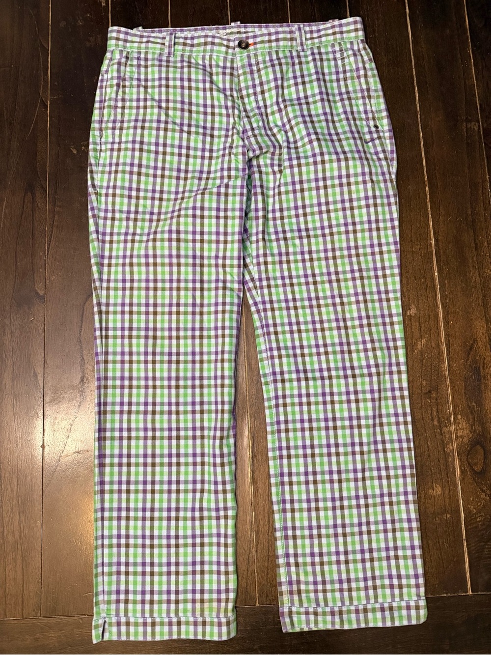 Nike Dri-Fit Performance Stretch Green & Purple Check Golf Chinos